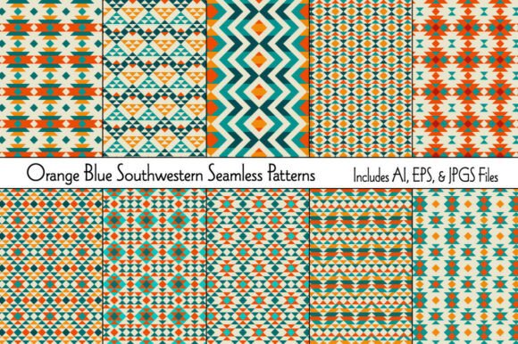 Blue Orange Southwestern Vector Patterns