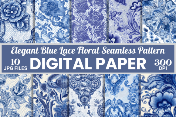 Elegant Blue Lace Shabby Floral Patterns