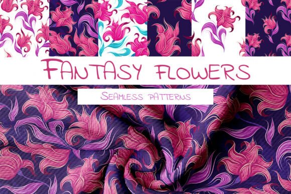 Fantasy Flowers Seamless Patterns Set