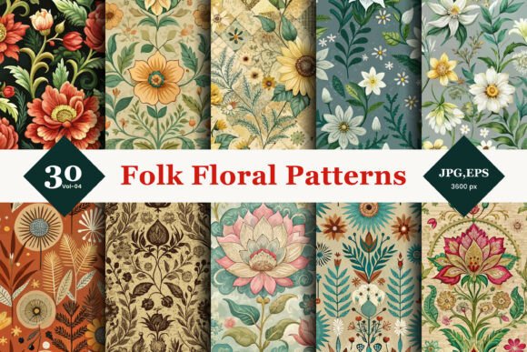 Folk Floral Seamless Patterns 04