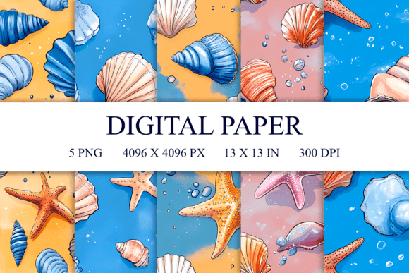 Sea Stars and Shells Seamless Patterns