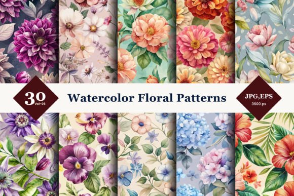 Watercolor Floral Seamless Patterns 06